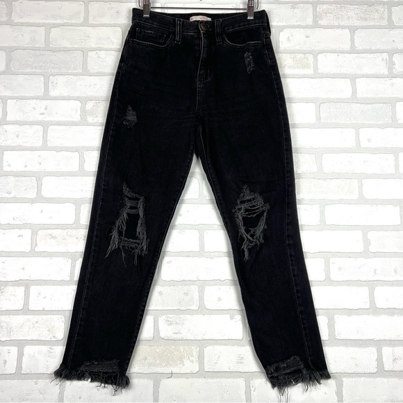 Women's SO High Rise Mom Jean Distressed Black‎ Raw Hem Size 3 | 26W - Picture 1 of 11